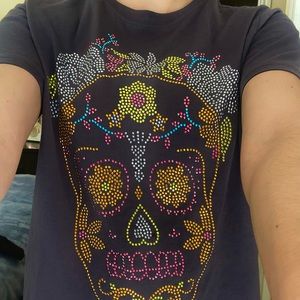 grey skull shirt rhinestone